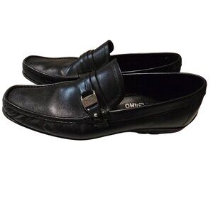 Ferragamo Mens Black Leather Driver Loafers Gancini Buckle Size 11.5D EXCELLENT